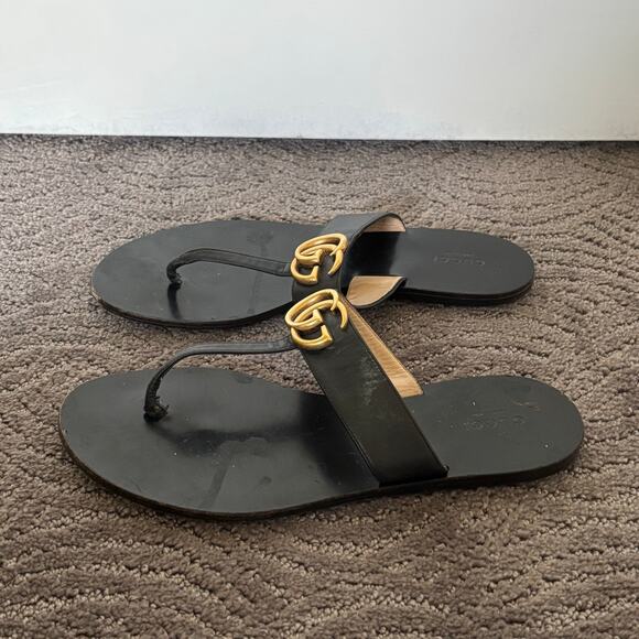 Gucci Marmont GG Thong Sandals Black Slip On Flip Flop Flat Size EU 39 US 9 - Picture 3 of 11